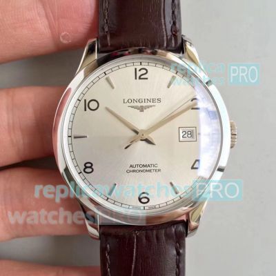 Swiss ETA 2892 Copy Longines Record Silver Dial Stainless Steel Watch